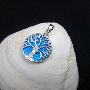 Sterling Silver 925 Blue Opal Tree Of Life 18mm Pendant, Silver Tree Of Life Pendant, Greek Silver Pendant, Lebens Baum Anhanger, Grecque