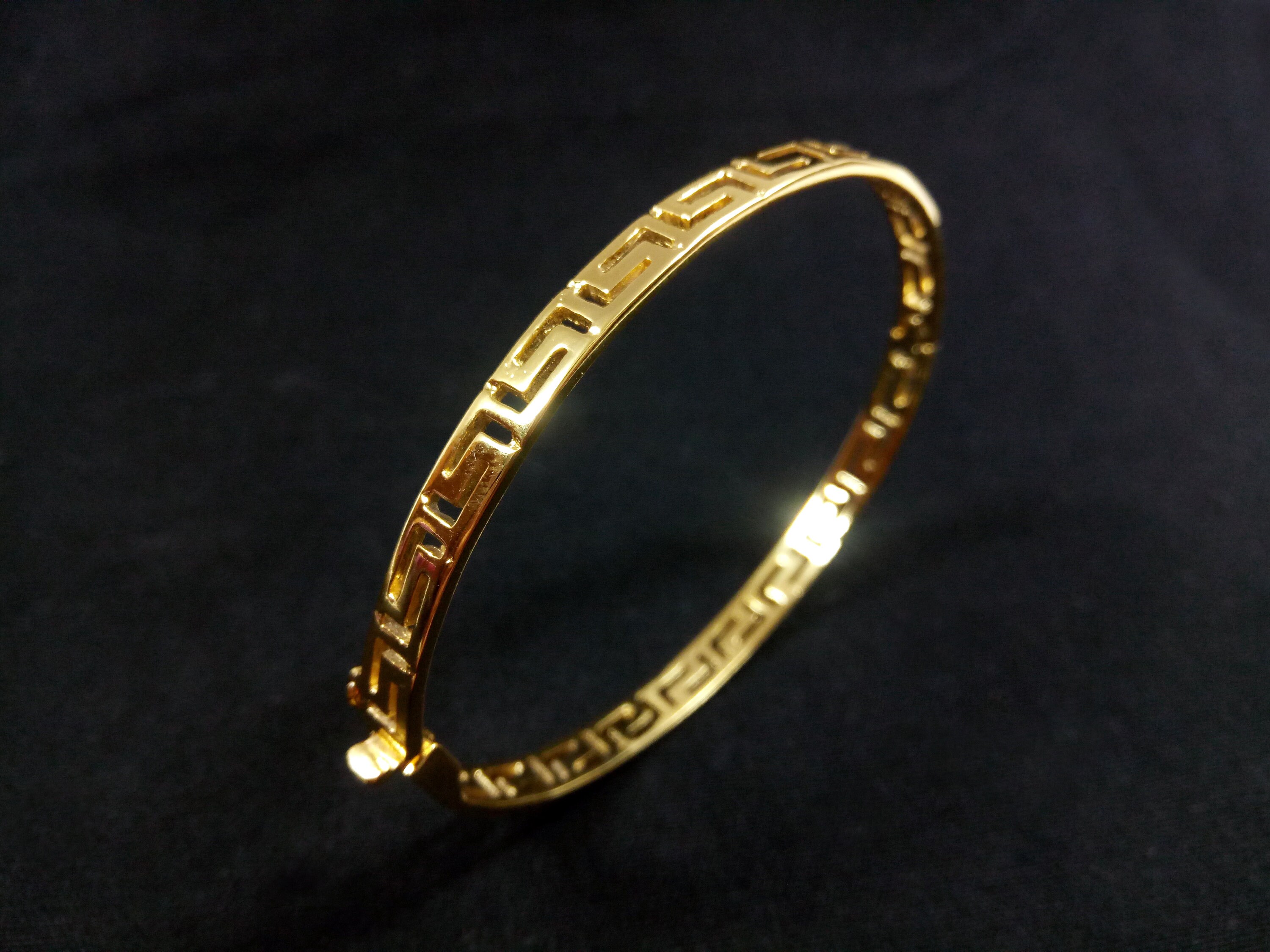 Sterling Silver 925 Greek Key Meander Gold Plated Cuff Bangle Bracelet ...
