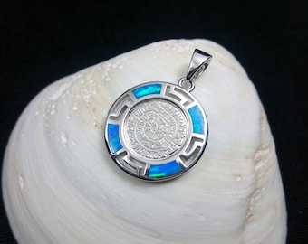 Sterling Silver 925 Phaistos Disc Blue Opal Greek Pendant, Silver Greek Opal Pendant, Greek Jewelry, Griechisches Opal Anhanger, Minoan Grec