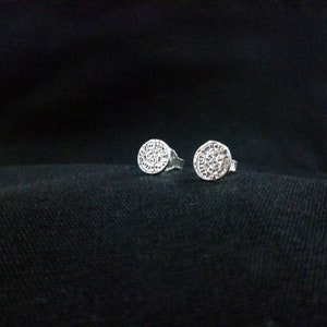 Sterling Silver 925 Phaistos Disc 7 mm Greek Minoan Small Studs Earrings, Griechischer Silber Ohrringe, Bijoux Grecque, Phaistos Earrings