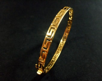 Sterling Silver 925 Grekisk Nyckel Meander Förgylld Manschett Armband, Grekiskt Nyckel Armband, Förgyllt 22K Armband Grekiskt Armband Smycken