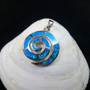 Sterling Silver 925 Greek Spiral Fire Blue Opal Pendant 23mm, Greek Opal Spiral Pendant, Greek Jewelry, Griechischer Opal Anhanger, Grecque