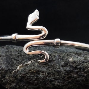 Sterling Silver 925 Fine Snake Serpent Bangle Cuff Bracelet, Snake Head Silver Bracelet, Greek Jewelry, Griechischer Armreif, Snake Head