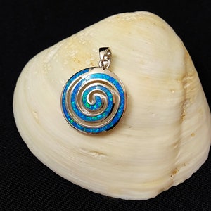 Sterling Silver 925 Greek Spiral Fire Blue Opal Pendant 25mm, Greek Opal Spiral Pendant, Greek Jewelry, Griechischer Opal Anhanger, Grecque