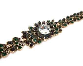 Turkish Jewelry Bracelet Multicolor Crystals Modern Leaves Shape Bracelet, Ethnic Antique Bracelet, Turkish Bracelet Traditional Jewelry