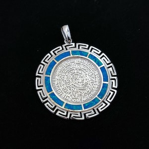Sterling Silver 925 Blue Opal Phaistos Disc Meander Pendant 35mm , Greek Opal Pendant, Greek Jewelry, Griechischer Opal Anhanger, Grecque