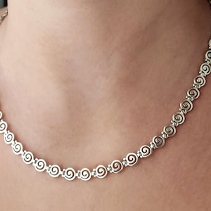 Greek Silver Spiral 7mm Fine Necklace, Sterling Silver 925 Jewelry From Greece, Griechischer Silber Kette Schmuck, Bijoux Grecque Collier