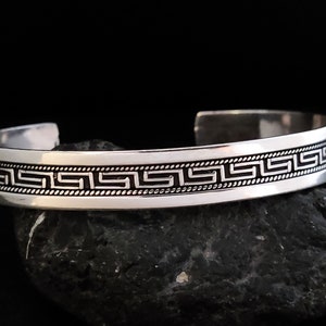 Greek Key Silver Cuff Men Women 10mm Adjustable Bracelet, Jewelry From Greece, Griechischer Silber Armband, Bijoux Grecque, Roman Jewellery