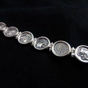 Sterling Silver 925 Ancient Greek Alexander Phaistos Athena Owl Macedonia Sun Coin Bracelet 19cm - 7.41 inches, Griechischer Silber Armband