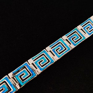 Sterlingzilver 925 vierkante Griekse armband Blue Opal-stenen 10 mm, Eternity Blue Opal-sieraden, Griechischer Blau Opal-armband, Bijoux Grecque
