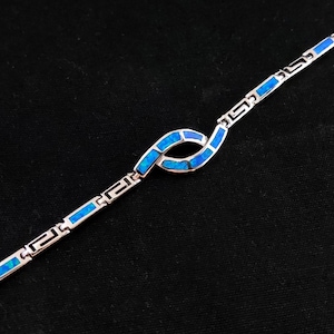 Sterling Silber 925 Moderne Griechisch Blau Opal Armband, Infinity Blau Opal Armband, Griechischer Blau Opal Armband, Bijoux Grecque