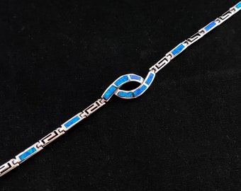 Pulsera moderna de plata de ley 925 con ópalo azul griego, pulsera de ópalo azul infinito, brazalete de ópalo azul griego, bijoux grecque