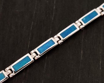 Plata de ley 925 fuego arco iris azul ópalo pulsera griega, pulsera de ópalo, brazalete Griechischer Silber Blau Opal Stein, pulsera Grecque Opal