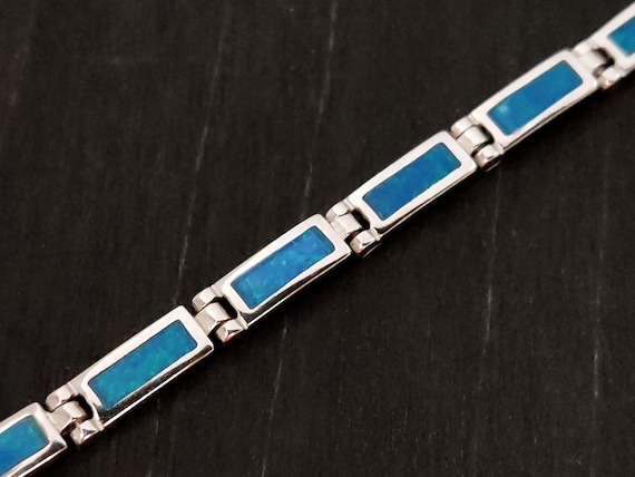 Sterling Silver 925 Fire Rainbow Blue Opal Greek Bracelet, Opal Bracelet, Griechischer Silber Blau Opal Stein Armband, Bracelet Grecque Opal