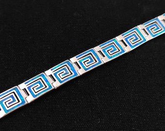 Pulsera de ópalo azul con llave griega de 8 mm: joyería de plata de ley 925 de Grecia