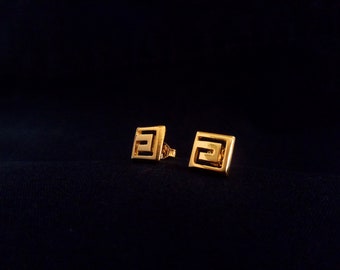 Pendientes griegos pequeños de plata de ley 925 con baño de oro de 22 quilates de 7 mm, pendientes de botón, pendientes de plata griega, griegos