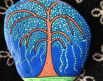 Weeping Willow Tree Hand Painted Rock