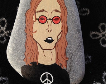John Lennon Hand Painted Rock
