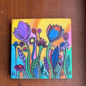 Colorful Flowers Painted Rock  SEALED