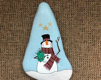 Snowman Painted Rock Etsy