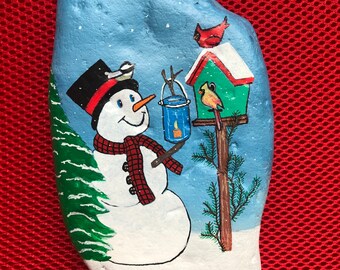 Snowman Painted Rock Etsy