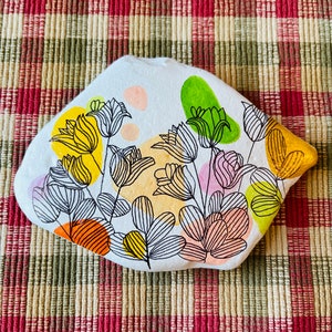 Boho floral line art painted rock - SEALED