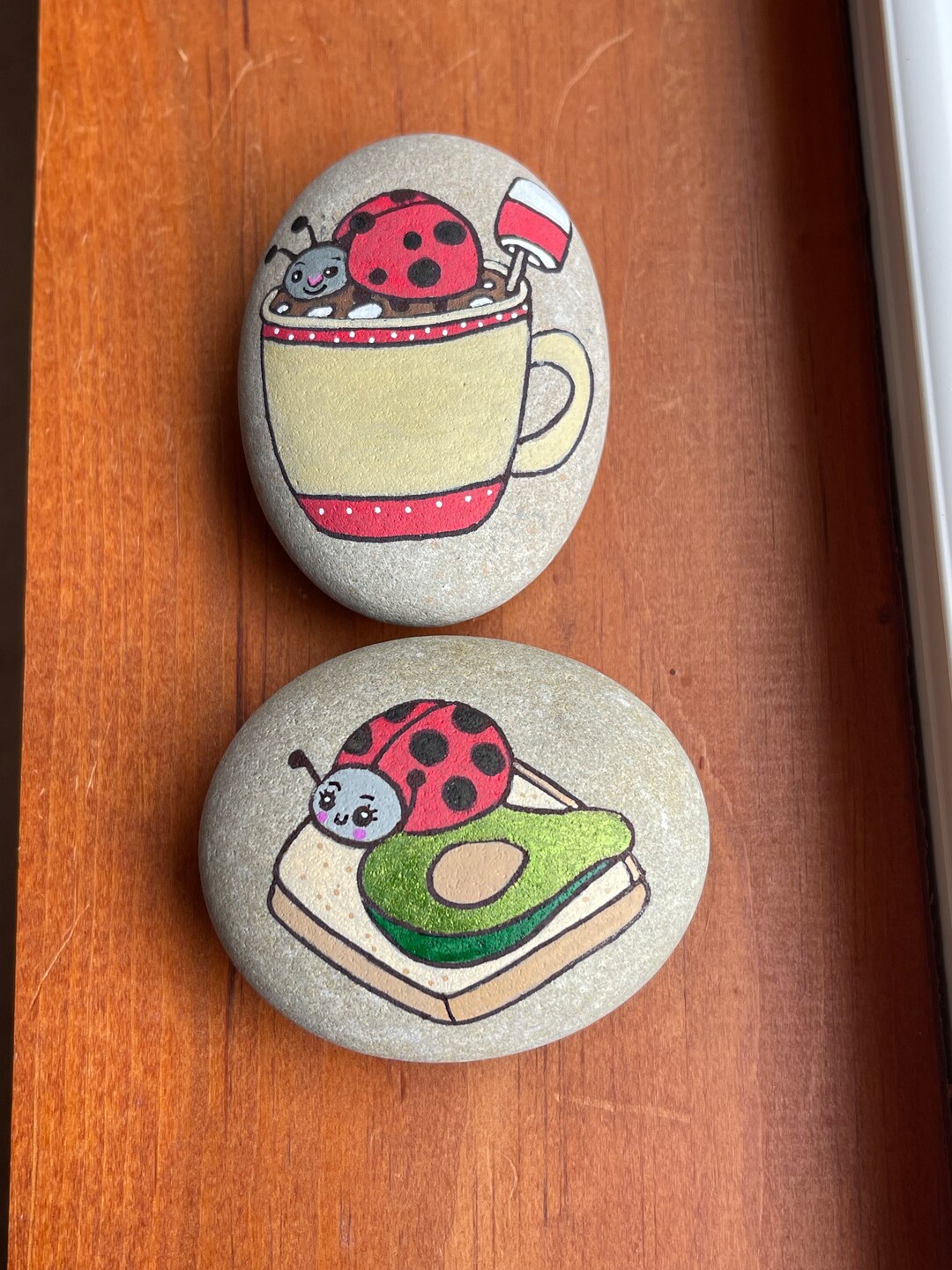 Quirky Rocks Quirky Ladybugs Painted Rock With Hot Cocoa and Avocado Toast SEALED (2 ...