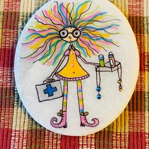 Quirky nurse painted rock SEALED