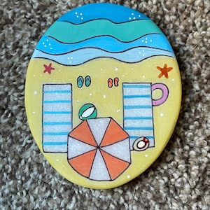Beach Painted Rock - View from above SEALED painted rocks