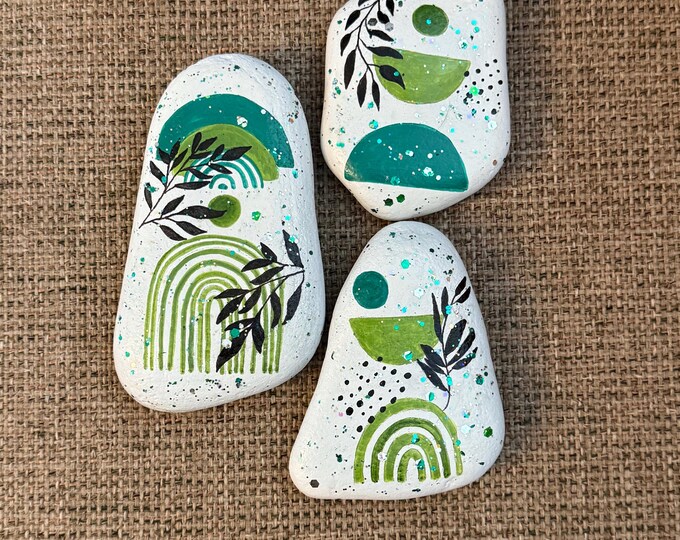 Boho Leaves Painted Rocks - Set of 3 ! SEALED - Etsy