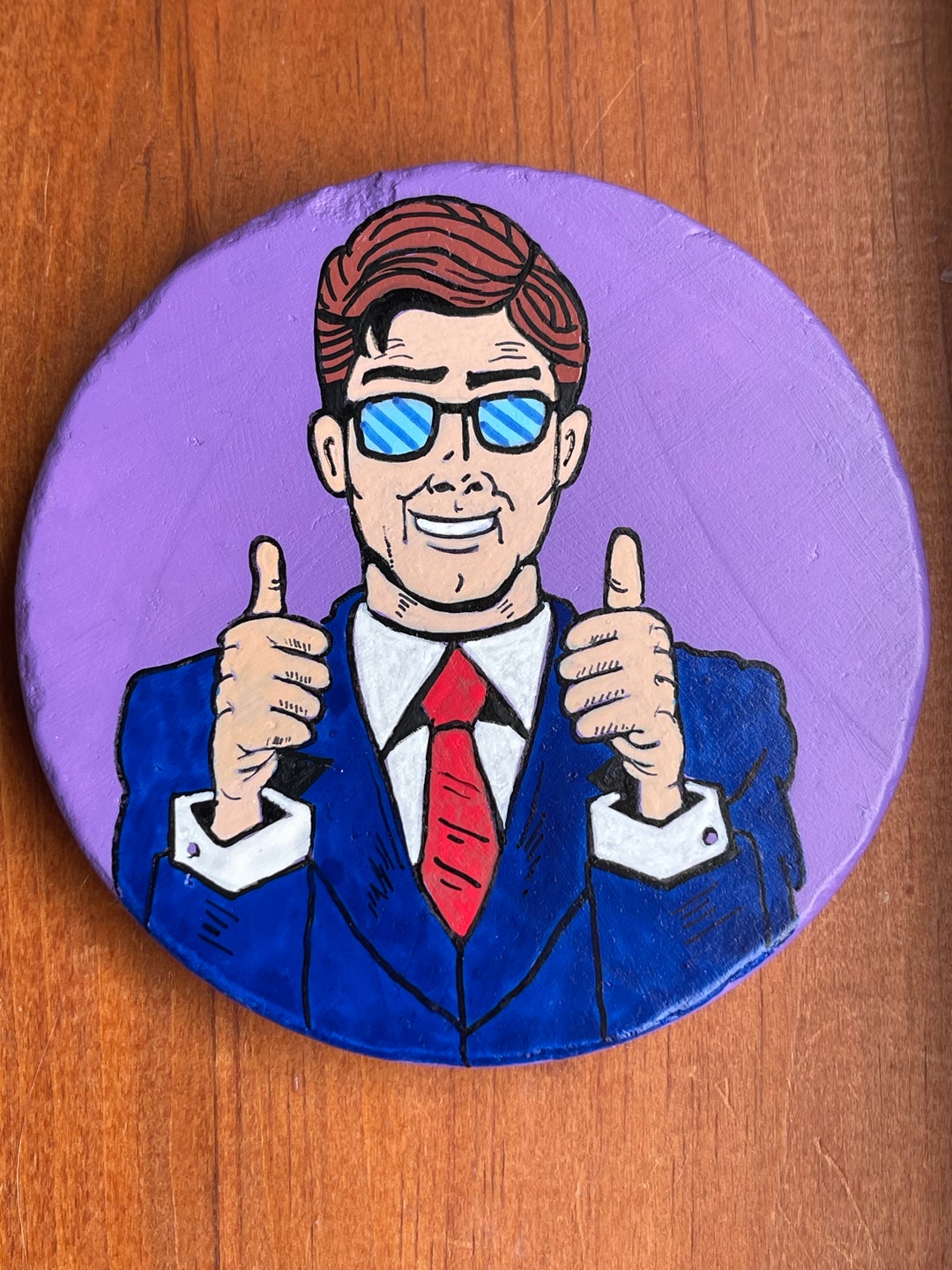 Pop Art Painted Rock - Thumbs up Man SEALED Round Santorini Rock - Etsy
