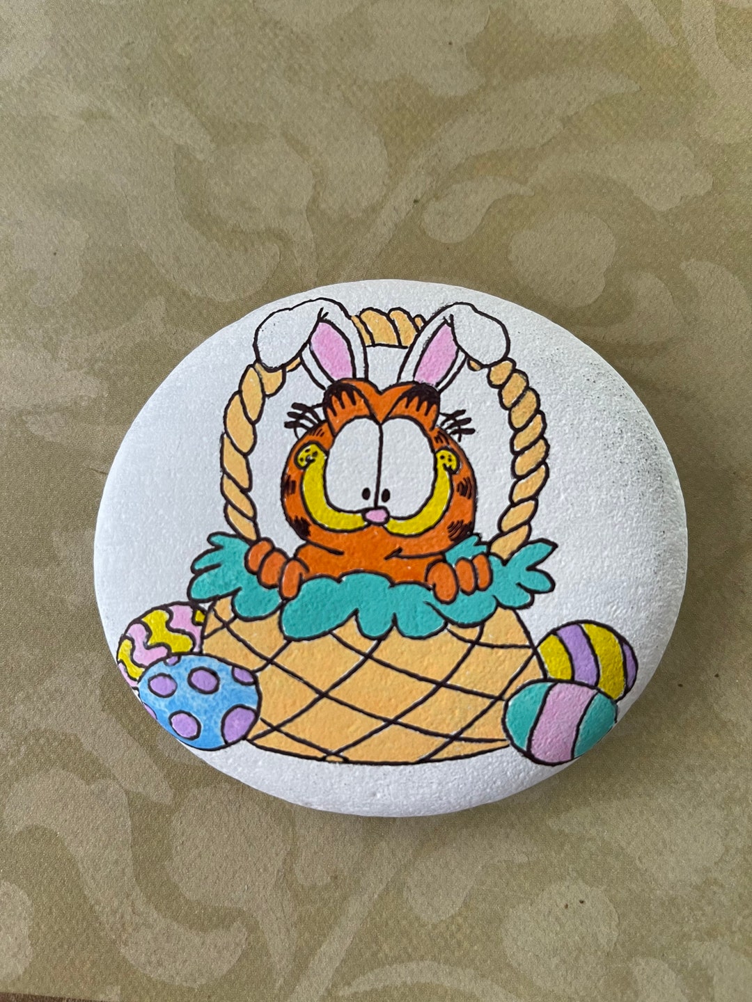 Garfield Painted Rock in Easter Basket Painted Rocks Etsy