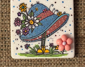 Sombrero flexible de estilo cottagecore caprichoso, piedra pintada, sellado 3D