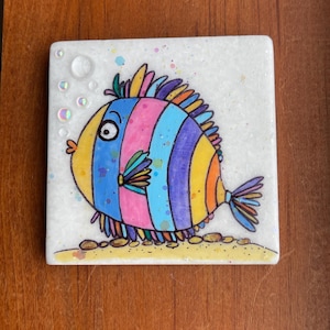 Funky Fishy Painted Rock SEALED with 3D bubbles and glitterific pop