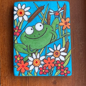 Fun frog and dragonfly painted rock SEALED garden painted rocks
