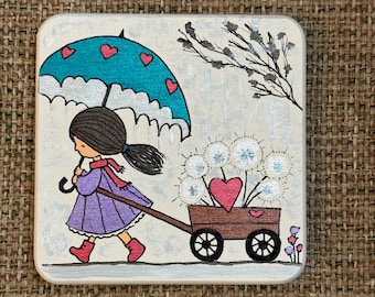 Bringing you Dandelion Wishes painted Diatomaceous earth rock SEALED Glittery
