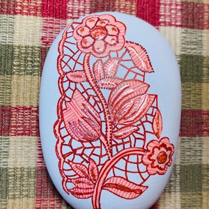 Flowers and lace embroidery Painted Rock SEALED