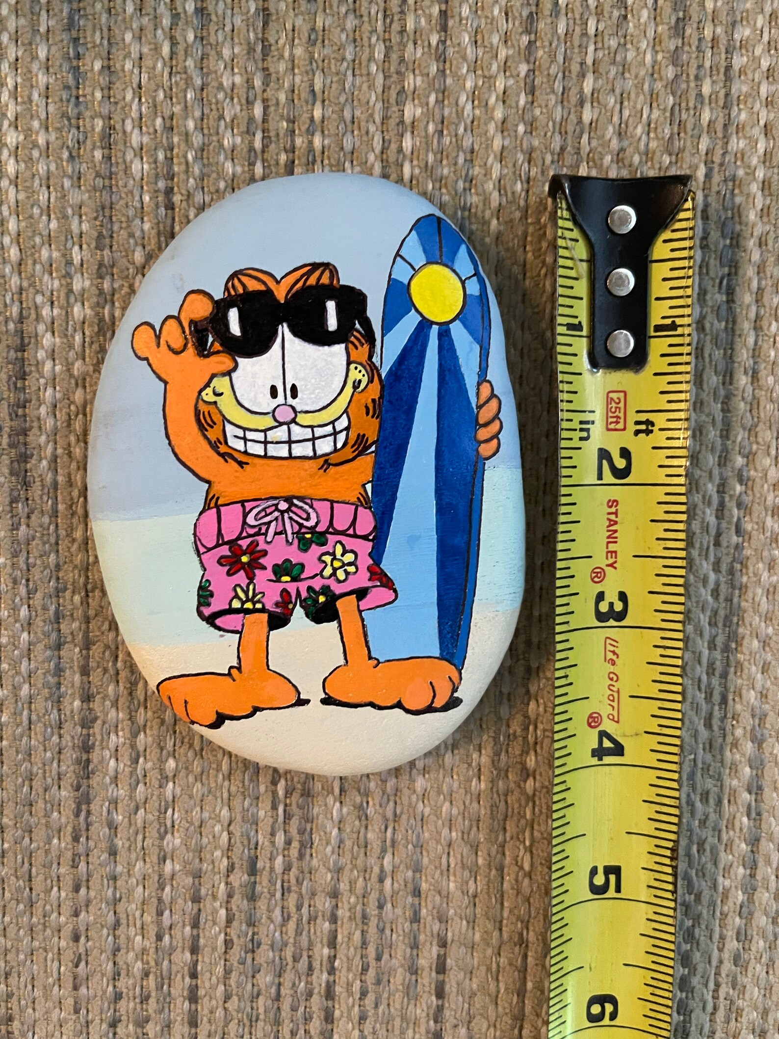 Garfield Painted Rock Surfing Painted Rocks Etsy