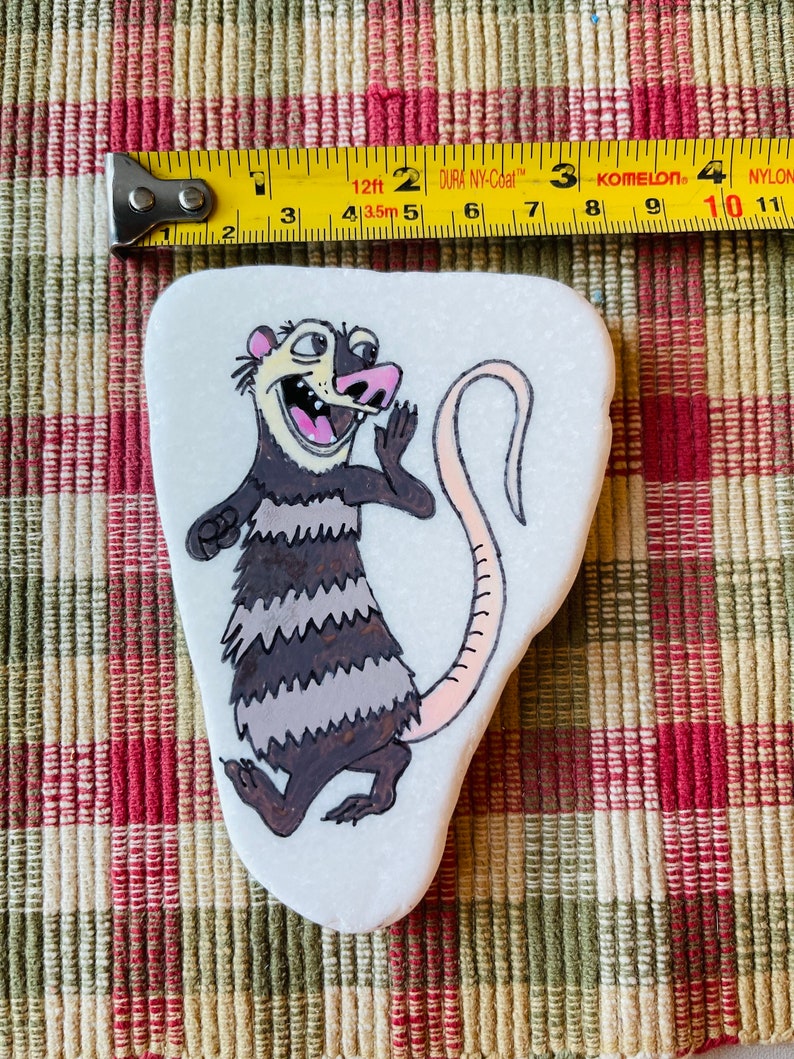 Eddie the opossum painted rock SEALED on thin Santorini image 7