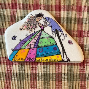 Whimsical Romantic Couple painted rock SEALED