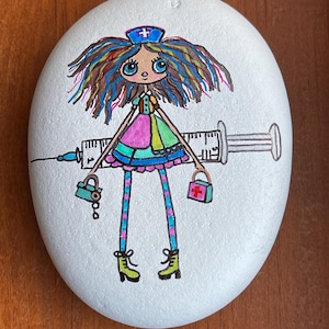 Quirky nurse painted rock SEALED