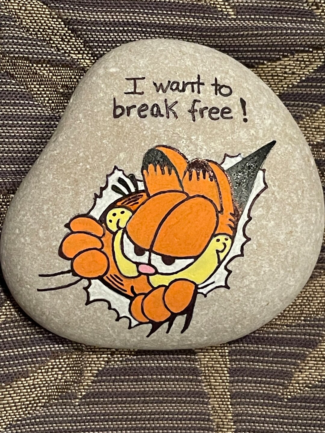 Garfield Painted Rock SEALED I Want to Break Free Etsy