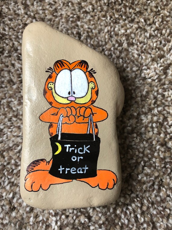Garfield Painted Rock Trick or Treat Halloween Etsy