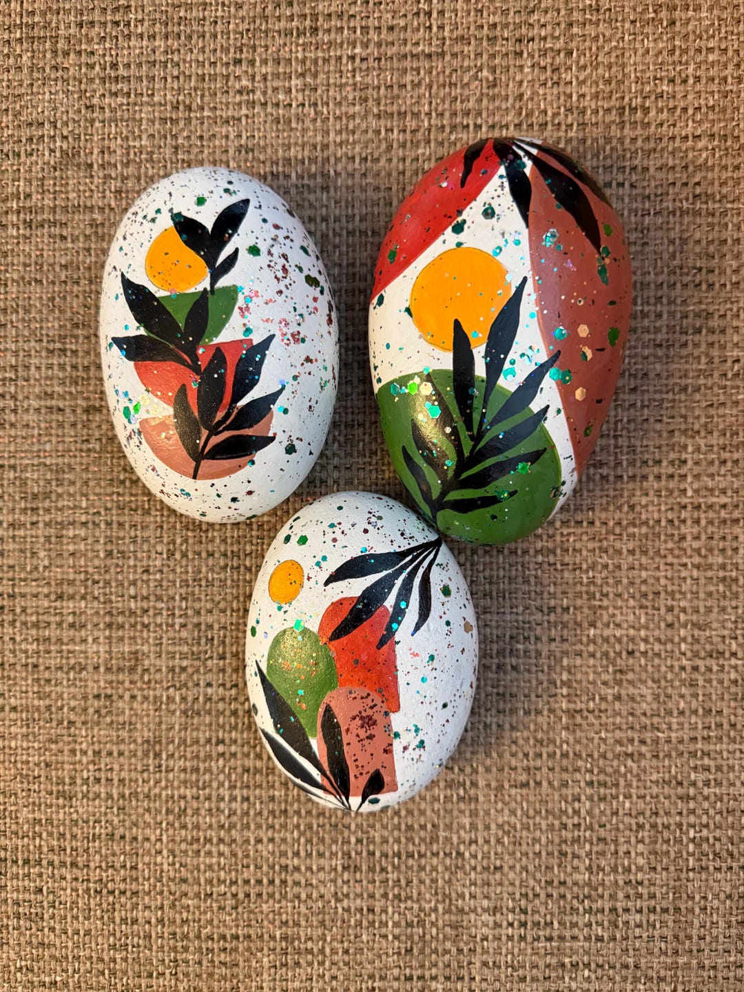 Boho Botanical Leaves and Sun Painted Rocks - Set of 3! SEALED - Etsy
