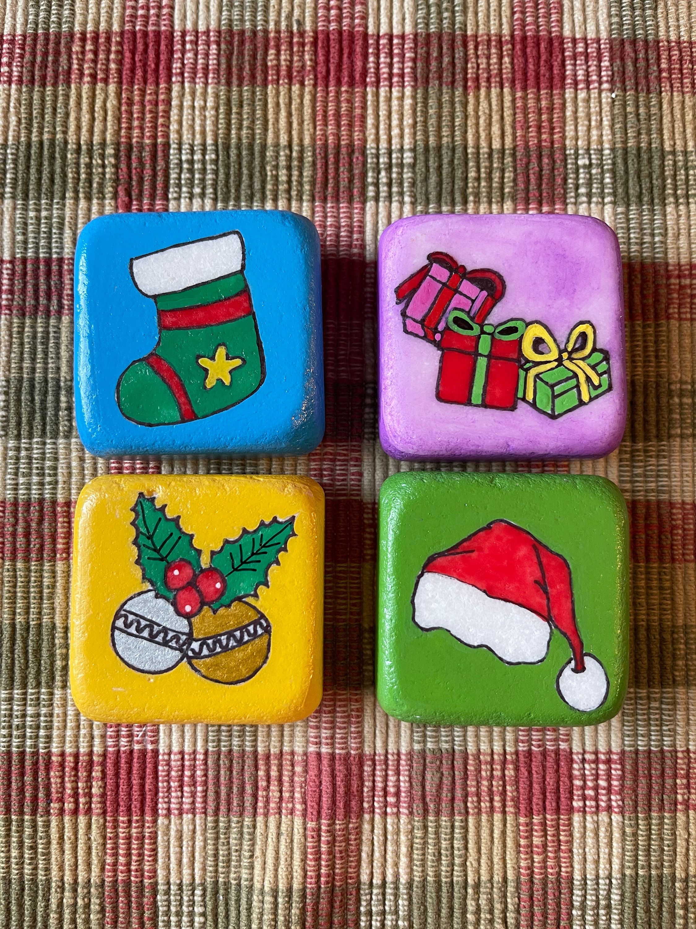 Christmas painted rocks  - Set of 4! SEALED Santorini cubes