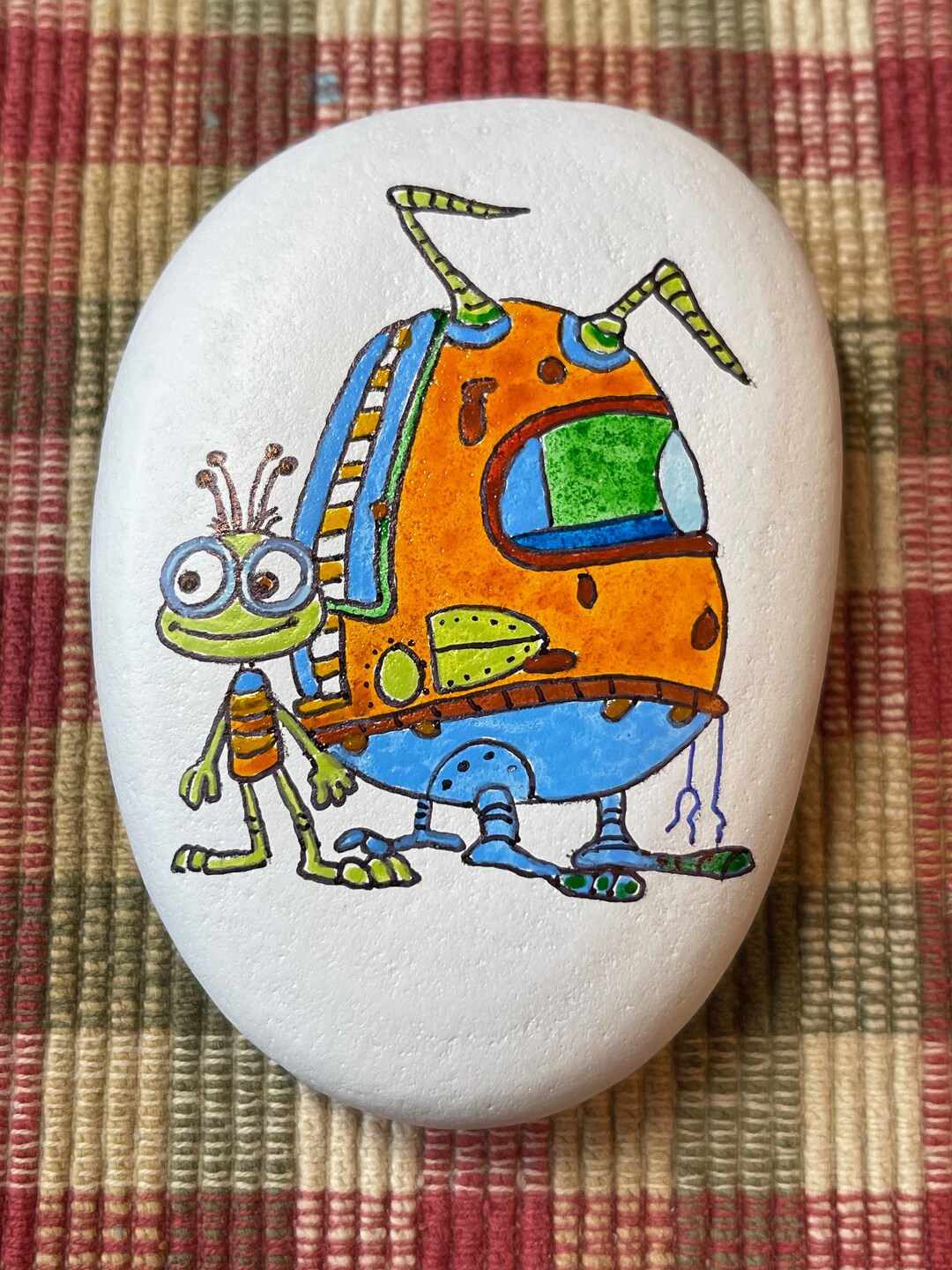 Cute Alien Painted Rock SEALED With Orange Spaceship - Etsy