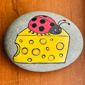 Quirky Ladybug Painted Rock on Swiss Cheese SEALED