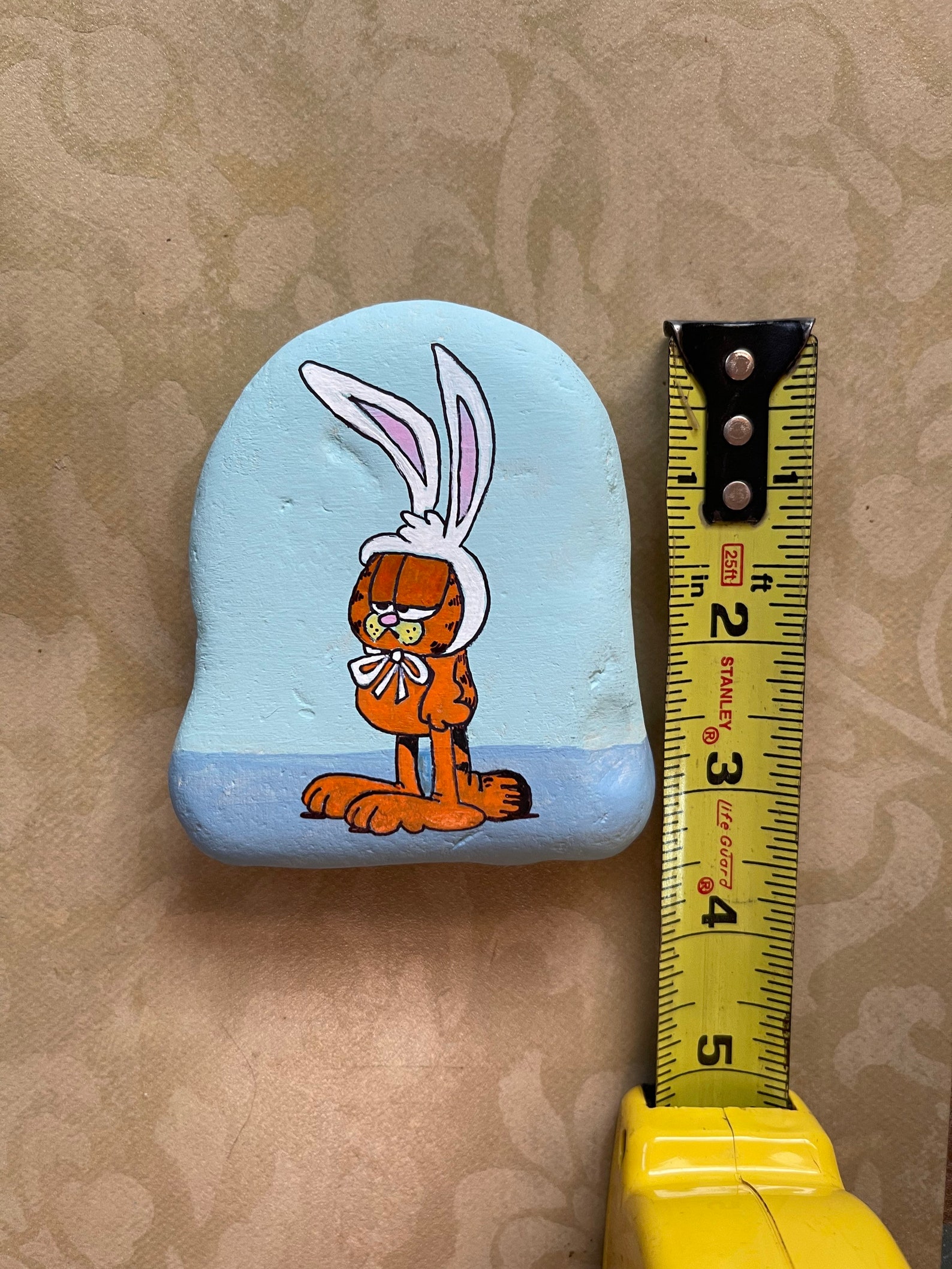Garfield Painted Rock With Easter Bunny Ears Painted Rocks Etsy