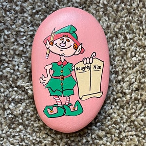 Elf painted rock with naughty / nice list SEALED