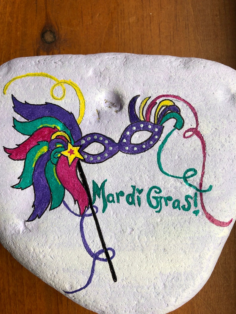 mardi gras painted rocks
